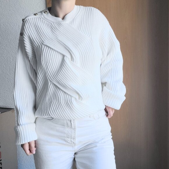 3.1 Phillip Lim White Twisted Cable Knit Crew Neck Sweater Size Small - Picture 4 of 10